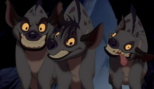 Actually, I feel this is an accurate representation of all our cats: Ty=Banzai, Allie=Shenzi, and Georgia=Ed...it's like that. (source thelionking.wikia.com)